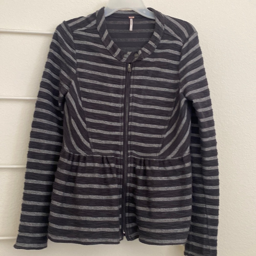 Free People Jacket Gray & Light Gray Stripes SZ S NWOT